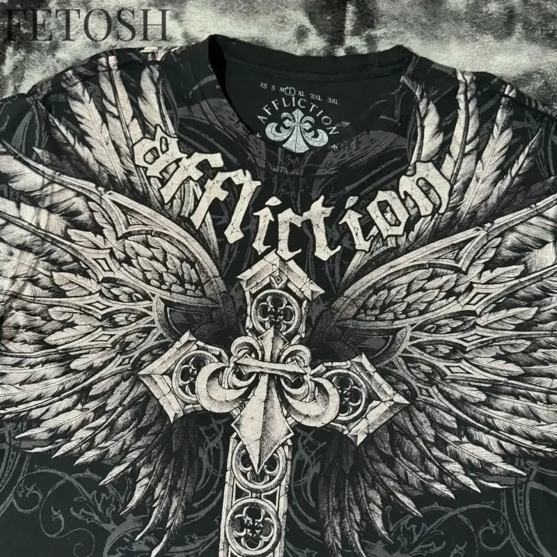 Y2K Affliction T Shirt Vintage Clothing Punk Hip Hop Graphic Print Oversized T shirt Women Round Neck Cotton Short