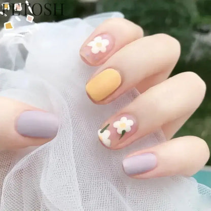 24pcs Short Cute False Nails Polka Dot Star Design Fake Nails Full Coverage Waterproof Removable Artificial Press on Nails