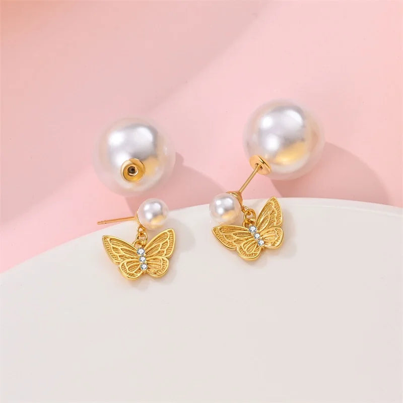 Women's 925 Sterling Silver Classic Gold Pearl Inlaid Earrings Elegant Suitable For Engagement Wedding Party Exquisite Jewelry