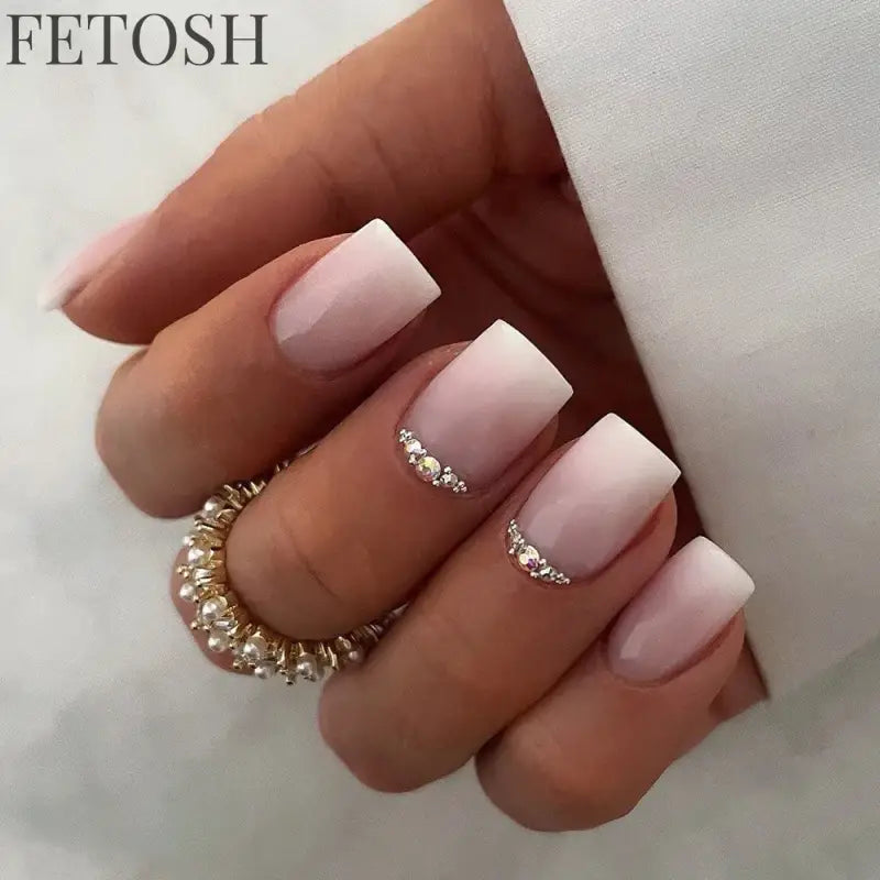 24Pcs Gradient White Fake Nail Short Square Ballet Simple False Nails Press on Wearable Nude Nails Art Full Cover Manicure Tips