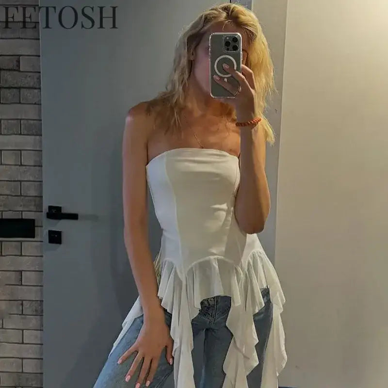 Sexy Off Shoulder Crop Tops Spring Summer Halter Sleeveless Streetwear Y2K White Solid Tank Top Casual Evening Party Club Tees