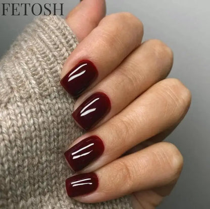24Pcs Simple Square Head Fake Nail with Jelly Glue Pink White Gradient French Press on False Nails Short Full Cover Nail Tips