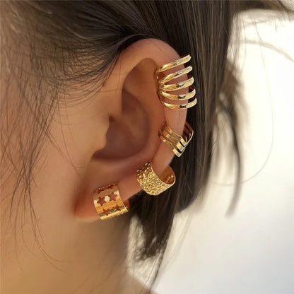 Fashion Zircon Double-layer Ear Cuff No Piercing Earring 2024 Trendy Punk Unique Metal Geometric Ear Clip for Women Jewelry