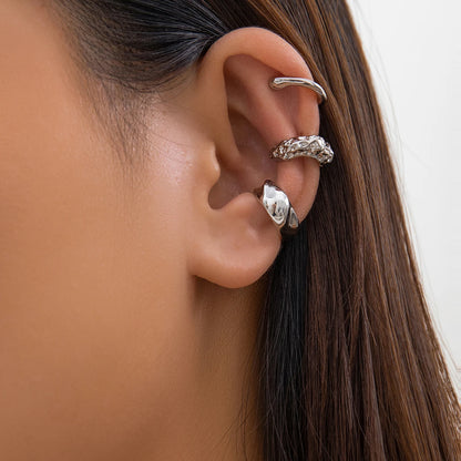 3Pcs/set Metal Chunky No Piercing Clip Earrings Geometric Ear Cuff Earrings for Women Ladies Party Girls Y2K Jewelry 2024 Trendy
