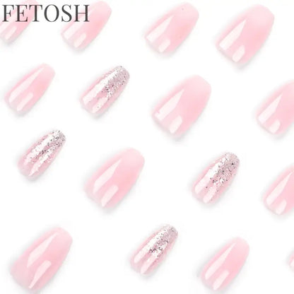 Glossy Press on Nails Set Short Oval Shiny Gradient French Nail Art Design Reusable Full Cover Fake Nails with Glue for Girls