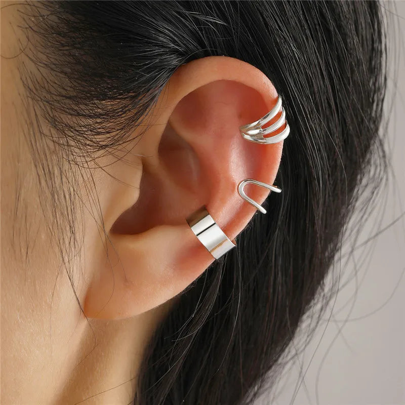 Fashion Zircon Double-layer Ear Cuff No Piercing Earring 2024 Trendy Punk Unique Metal Geometric Ear Clip for Women Jewelry