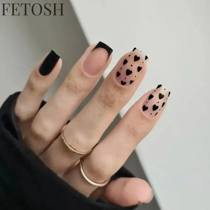 24Pcs Simple Square False Nails Short French Fake Nails Press on Colorful Flowers Design Full Cover Nail Tips Manicure Tools