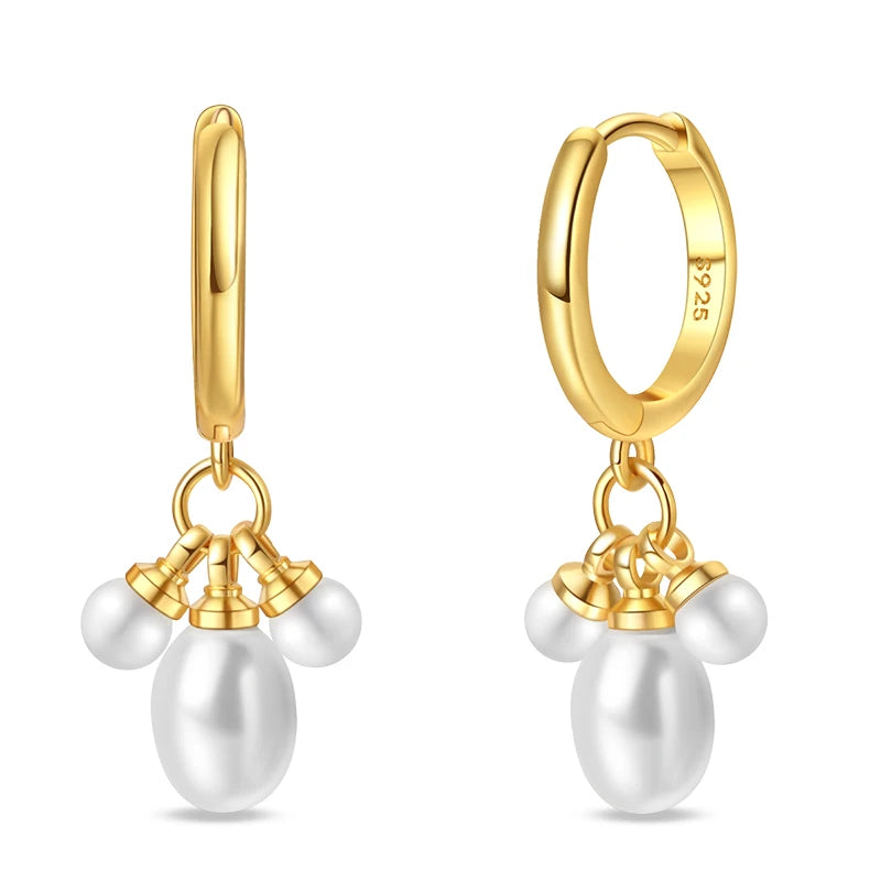 Women's 925 Sterling Silver Classic Gold Pearl Inlaid Earrings Elegant Suitable For Engagement Wedding Party Exquisite Jewelry
