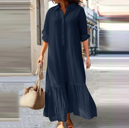 Casual Long Sleeve Woman Dress Office Lady Spring Summer Fashion Elegant Solid Shirt Dress Dresses For Women 2024 Female Robe