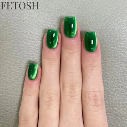 24pcs/30pcs short square ballet fake nails for women cat eyes glitter green blue purple pink shinny nail tips press on nail art
