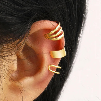 Fashion Zircon Double-layer Ear Cuff No Piercing Earring 2024 Trendy Punk Unique Metal Geometric Ear Clip for Women Jewelry
