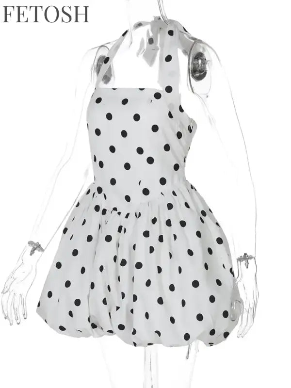 Polka Dot Halter Strapless Dress Women Elegant Sleeveless Backless Waist Cinching Ball Gown Fashion Chic Ladies Evening