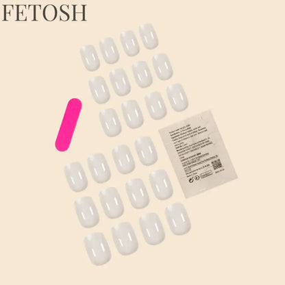 24Pcs/Set Women Girls Short French Milky Gray Trendy Versatile Full Coverage Wearable Fake Nail Press on Nail Art