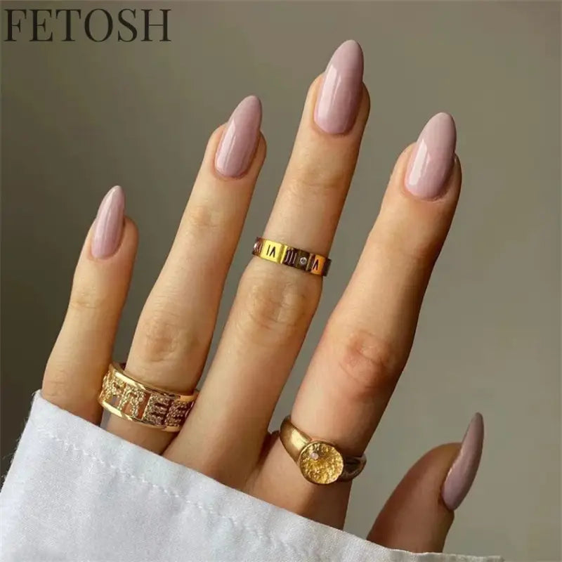 24Ps/Lot Artificial Acrylic Short Fake Nails Solid Color Simple Korean Full Press on Nail Tips Removable Wearing False
