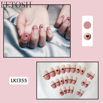 24pcs Short Cute False Nails Polka Dot Star Design Fake Nails Full Coverage Waterproof Removable Artificial Press on Nails