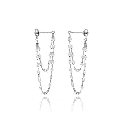 VOQ Silver Color Lip O Chain Tassel Earrings Women's Rear Hanging Double Chain Earrings Summer Beach Party Jewelry