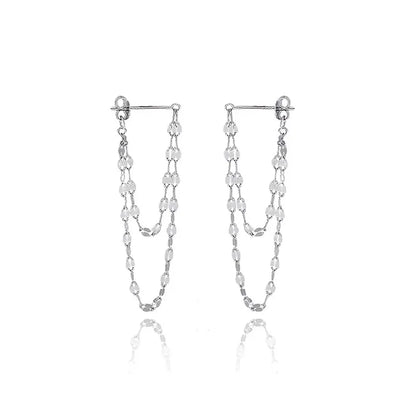 VOQ Silver Color Lip O Chain Tassel Earrings Women's Rear Hanging Double Chain Earrings Summer Beach Party Jewelry