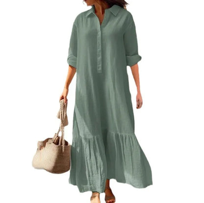 Casual Long Sleeve Woman Dress Office Lady Spring Summer Fashion Elegant Solid Shirt Dress Dresses For Women 2024 Female Robe