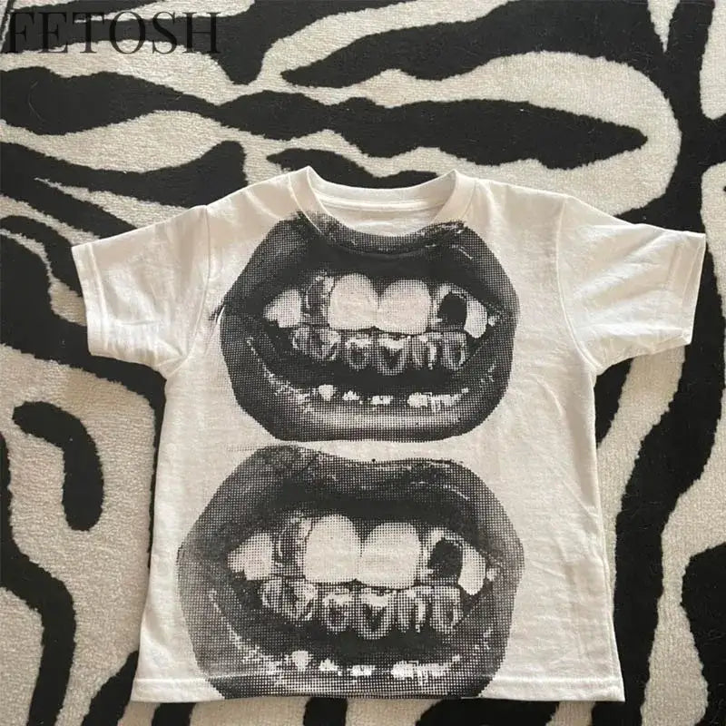 Punk Y2K Baby Short Sleeve Top Gothic Street T-shirt Women’s Leisure Basic T-shirt Women’s 2024 Summer Top E Girls’