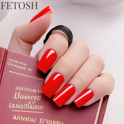 Artificial Press On Fake Nails Glossy Wine Red False Nail Long Square Reusable DIY Lady Fingernail Tip Manicure Tools
