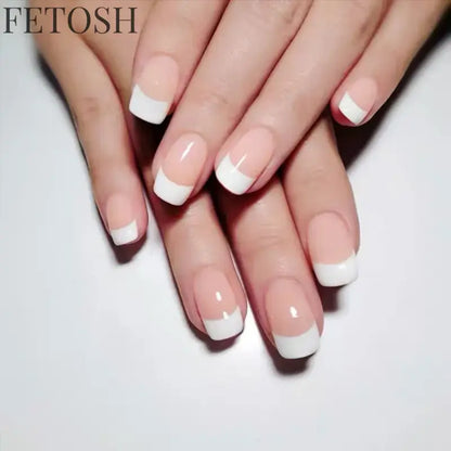24Pcs Gradient White Fake Nail Short Square Ballet Simple False Nails Press on Wearable Nude Nails Art Full Cover Manicure Tips