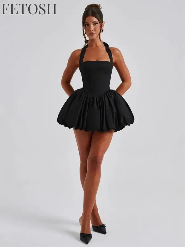 Polka Dot Halter Strapless Dress Women Elegant Sleeveless Backless Waist Cinching Ball Gown Fashion Chic Ladies Evening