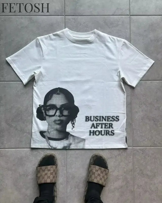 Europe and America Hip Hop character Printed Oversized T-Shirt Mens and Womens Retro Tshirt Street Casual Y2k Short Sleeved Tops