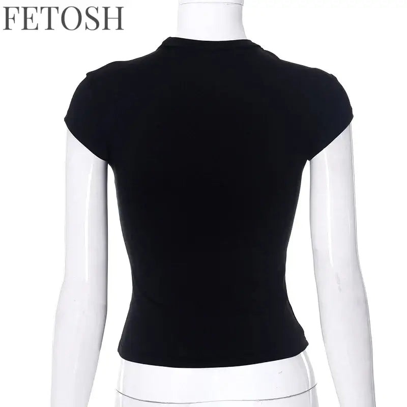 Y2k Streetwear Crop Tops Letter Print Black Tees Short Sleeve Graphics T Shirt Womens 2023