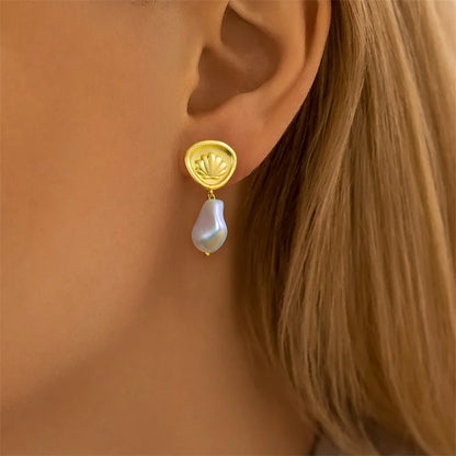 Women's 925 Sterling Silver Classic Gold Pearl Inlaid Earrings Elegant Suitable For Engagement Wedding Party Exquisite Jewelry