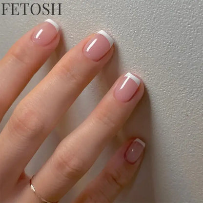 24Pcs Gradient White Fake Nail Short Square Ballet Simple False Nails Press on Wearable Nude Nails Art Full Cover Manicure Tips