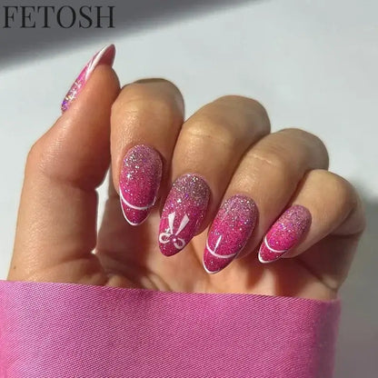 24pcs/Box Long Coffin False Nails Art Rose with Glue Wearable Nude Pink White Color Jelly Nails Tips Full Cover Press on Nails