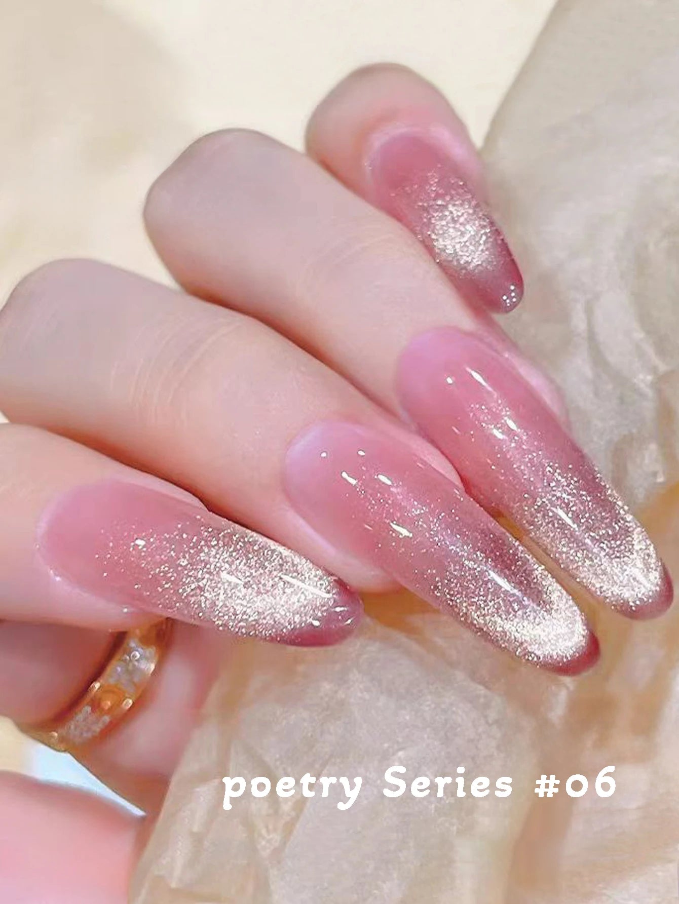 Sparkling White & Pink Cat Eye Gel Nail Polish