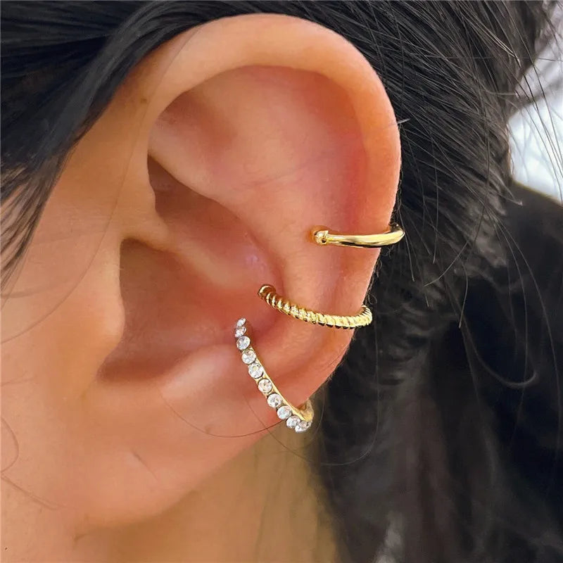 Fashion Zircon Double-layer Ear Cuff No Piercing Earring 2024 Trendy Punk Unique Metal Geometric Ear Clip for Women Jewelry