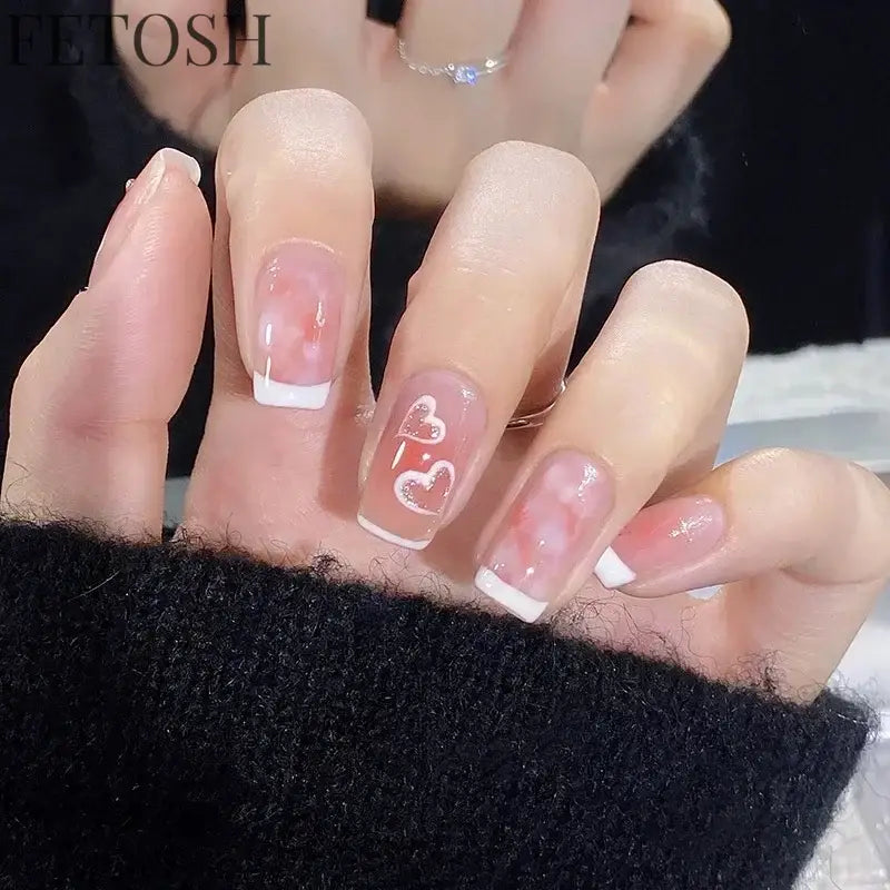 24pcs Short Cute False Nails Polka Dot Star Design Fake Nails Full Coverage Waterproof Removable Artificial Press on Nails