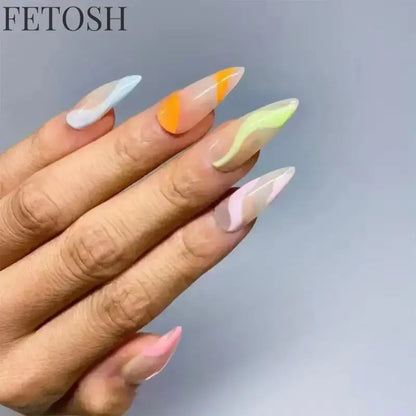 24pcs/Box Long Coffin False Nails Art Rose with Glue Wearable Nude Pink White Color Jelly Nails Tips Full Cover Press on Nails