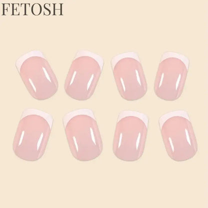 24Pcs/Set Women Girls Short French Light Blue Pink Dual Color Glossy Surface Full Coverage Wearable Fake Nail Press on Nail Art