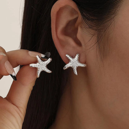 2Pcs/Set Fashion Starfish Stud Earrings For Women Geometric Gold Silver Color Temperament Earrings Summer Beach Jewelry Gift New