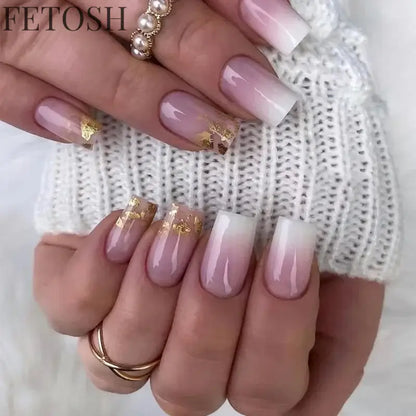 Romantic French White Nude Pink Gradient Chic Varied Short Fake Nails Art False Nails Charming Tip Press on Nails Manicure Tools