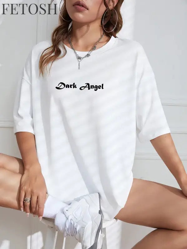 Dark Angel Wing Hot sale Graphic Printed T-Shirts For Women Loose Oversized Clothing Hip Hop Street Tshirt Cotton Short