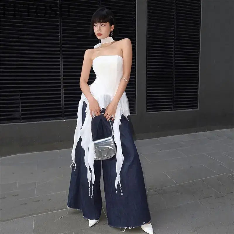 Sexy Off Shoulder Crop Tops Spring Summer Halter Sleeveless Streetwear Y2K White Solid Tank Top Casual Evening Party Club Tees