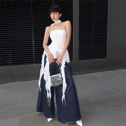 Sexy Off Shoulder Crop Tops Spring Summer Halter Sleeveless Streetwear Y2K White Solid Tank Top Casual Evening Party Club Tees