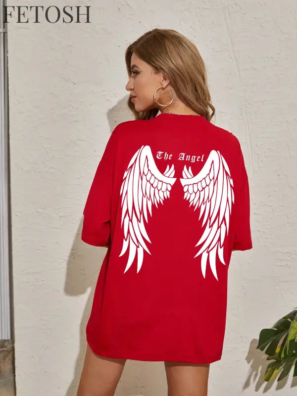 Dark Angel Wing Hot sale Graphic Printed T-Shirts For Women Loose Oversized Clothing Hip Hop Street Tshirt Cotton Short
