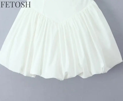 FSMG Sexy Solid Sleeveless Backless Halter Short Skirt Fashion Bow High Waist Slim A-line Dresses Summer Evening Party Vestidos