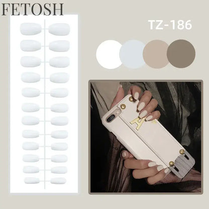 24Pcs Glossy Square Fake Nails Set Gold Powder Full Cover French False Nails Glitter Vintage Press on Acrylic Nail Manicure Tips