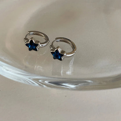 Y2K Trendy Cute Sweet Blue Star Hoop Earrings For Women Girls Simple New Fashion Vintage Earrings Aesthetic Jewelry Gift