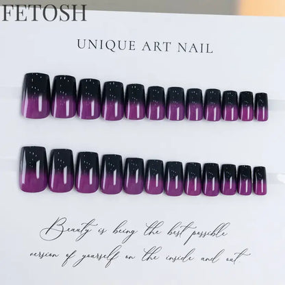 24pcs/set short square ballet fake nails gradient blue purple green pink autumn summer full cover nail tips press on false nail