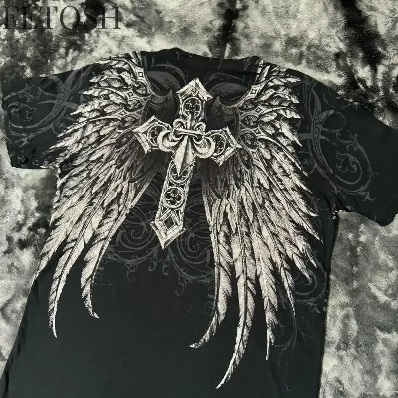 Y2K Affliction T Shirt Vintage Clothing Punk Hip Hop Graphic Print Oversized T shirt Women Round Neck Cotton Short