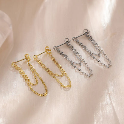 VOQ Silver Color Lip O Chain Tassel Earrings Women's Rear Hanging Double Chain Earrings Summer Beach Party Jewelry
