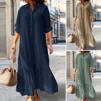 Casual Long Sleeve Woman Dress Office Lady Spring Summer Fashion Elegant Solid Shirt Dress Dresses For Women 2024 Female Robe