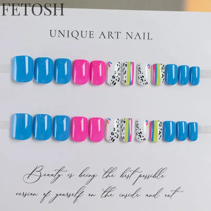 24pcs/set short square ballet fake nails gradient blue purple green pink autumn summer full cover nail tips press on false nail